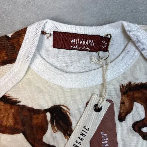 Milkbarn Organic Cotton One Piece Natural Horses 3-6 Months Boy/Girl Cream - Picture 4 of 6